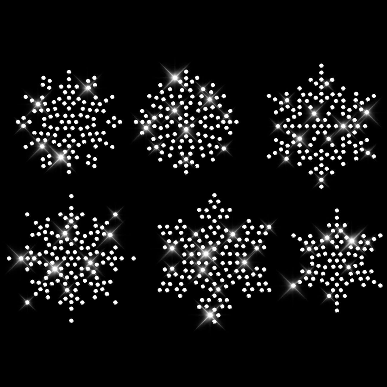 Glitzerdeals Bügelbild Strass Schneeflocken kristall 6er Set Strassmotiv zum Aufbügeln Schneeflocken Bügelmotiv Wintermotiv Strass Aufbügler Schneeflocken