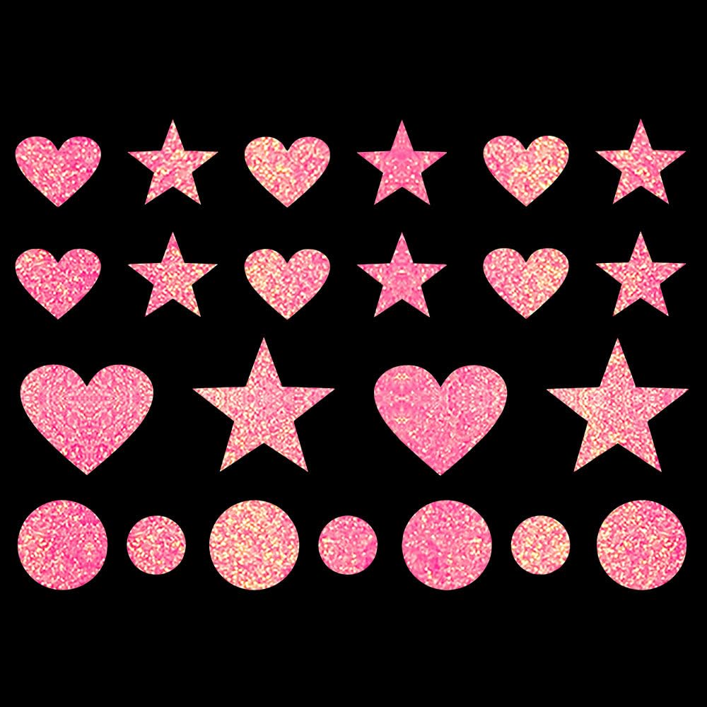 Glitzerdeals Bügelbild Glitzer Herzen Sterne Punkte Karneval Glitzer Glitzerbild zum Aufbügeln Herzen Glitzerflex Sterne Bling Aufbügler Herzen