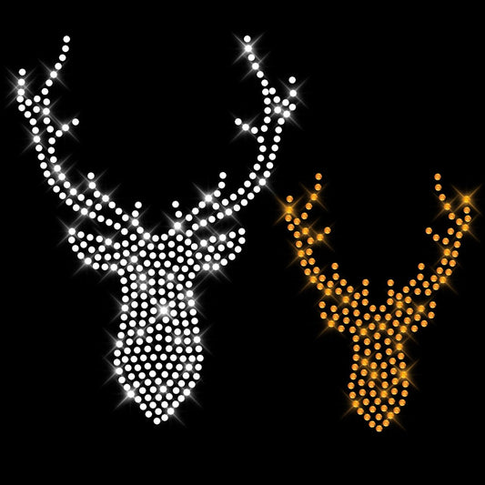 Glitzerdeals Bügelbild aus Strass Oktoberfest Hirsch Silhouetten 2er kristall und gold Glitzerbild zum Aufbügeln Hirsch Strassmotiv Hirschkopf Aufbügler Glitzer Hirsch