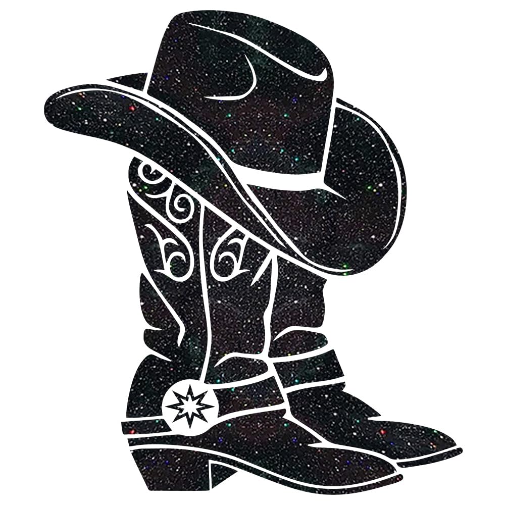 Glitzerdeals Bügelbild Glitzer Line Dance Cowboystiefel Glitzerbild zum Aufbügeln Line Dance Glitzerflex Cowboyhut Bling Aufbügler Line Dance