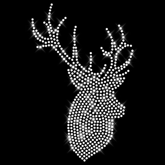 Glitzerdeals Bügelbild aus Strass Oktoberfest Hirsch kristall Silhouette seitlich Glitzerbild zum Aufbügeln Hirsch Strassmotiv Hirschkopf Aufbügler Glitzer Hirsch