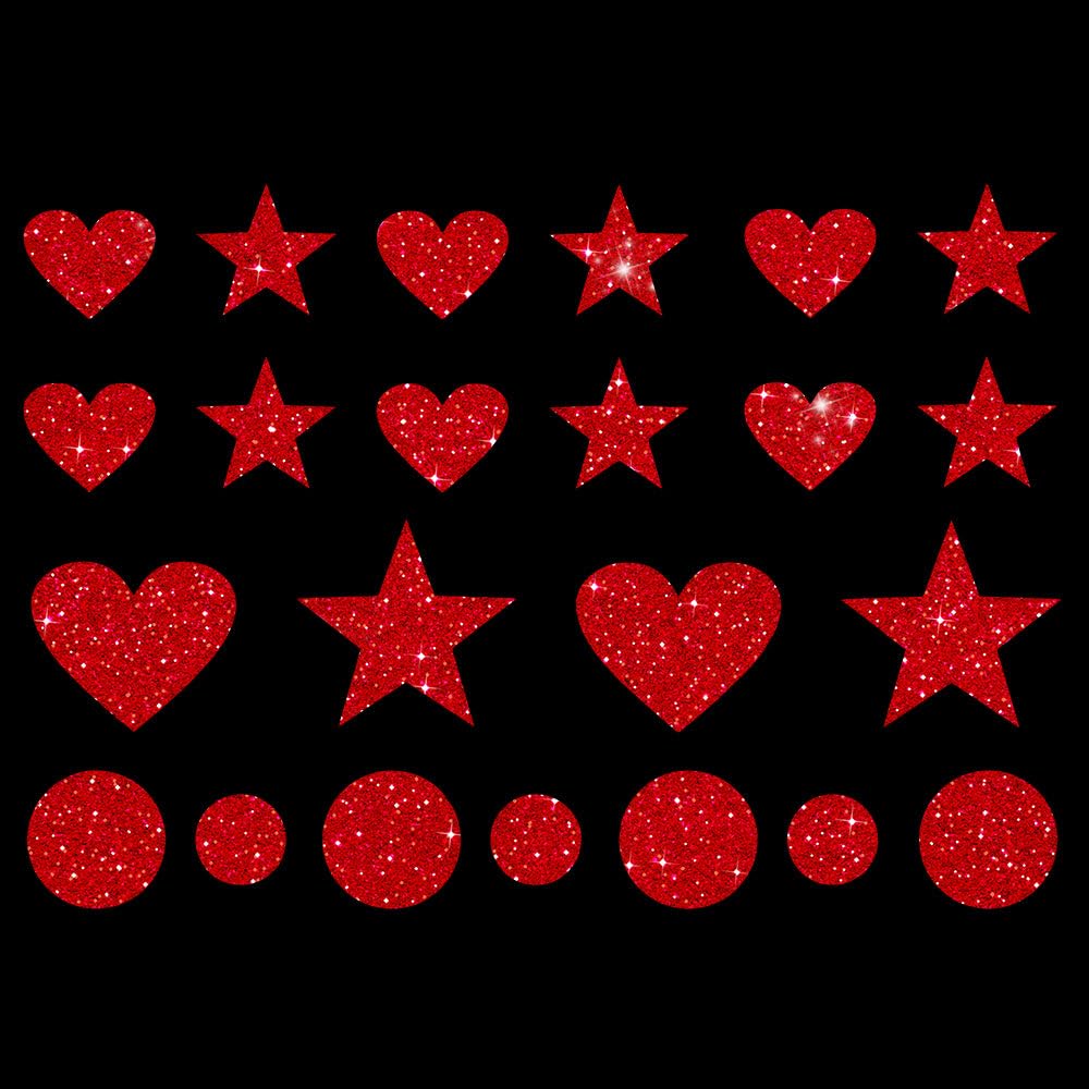 Glitzerdeals Bügelbild Glitzer Herzen Sterne Punkte Karneval Glitzer Glitzerbild zum Aufbügeln Herzen Glitzerflex Sterne Bling Aufbügler Herzen