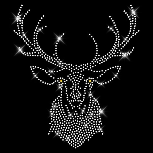 Glitzerdeals Bügelbild aus Strass Hirsch mit goldenen Augen Hirschkopf Glitzerbild zum Aufbügeln Hirsch Strassmotiv Hirschkopf Aufbügler Glitzer Hirsch