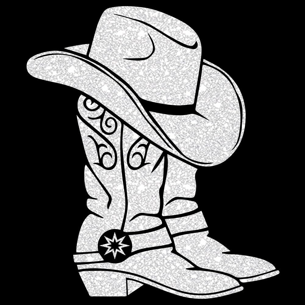 Glitzerdeals Bügelbild Glitzer Line Dance Cowboystiefel Glitzerbild zum Aufbügeln Line Dance Glitzerflex Cowboyhut Bling Aufbügler Line Dance