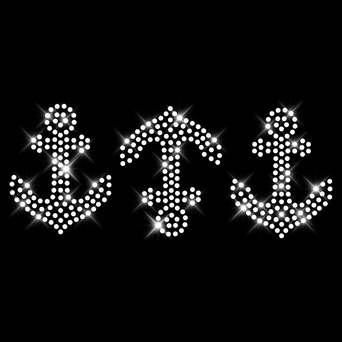 Glitzerdeals Bügelbild Strass kleiner Anker 3er Set Strassmotiv zum Aufbügeln Anker Bügelmotiv anchor Strass Aufbügler Anker