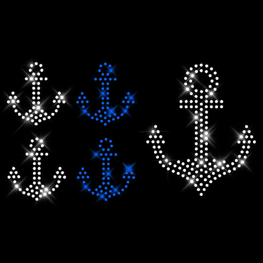 Glitzerdeals Bügelbild Strass Anker im Set 2-farbig Strassmotiv zum Aufbügeln Anker Bügelmotiv maritim Strass Aufbügler Anker