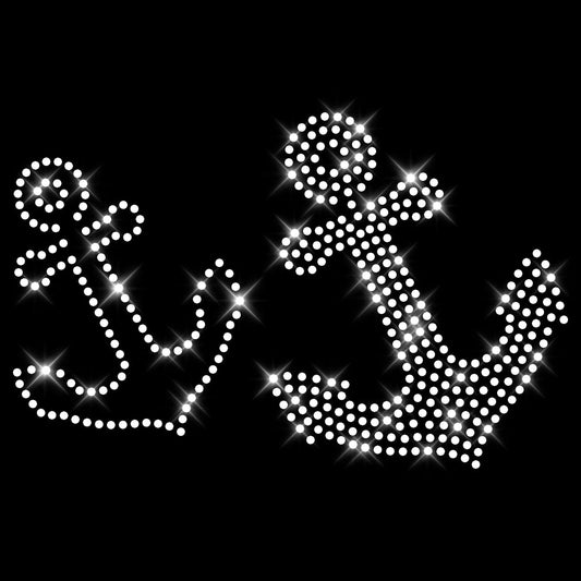 Glitzerdeals Bügelbild Strass Anker 2er Set Strassmotiv zum Aufbügeln Anker Bügelmotiv anchor Strass Aufbügler Anker