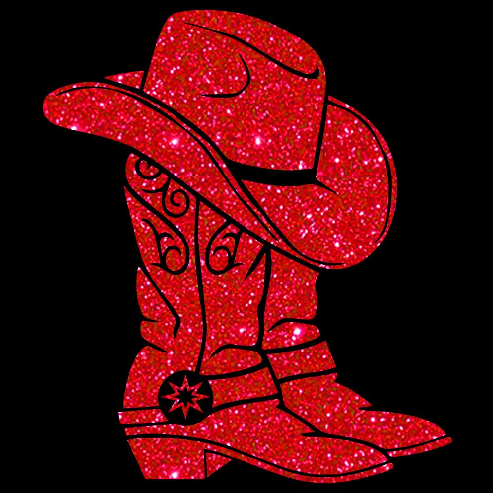 Glitzerdeals Bügelbild Glitzer Line Dance Cowboystiefel Glitzerbild zum Aufbügeln Line Dance Glitzerflex Cowboyhut Bling Aufbügler Line Dance