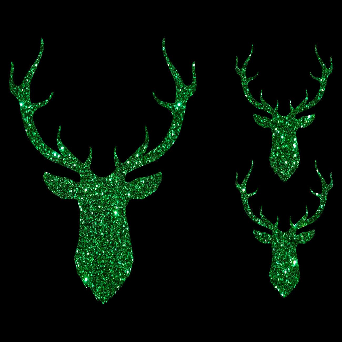 Glitzerdeals Bügelbild Glitzer Hirsch Silhouetten 3er Set Oktoberfest Glitzerbild zum Aufbügeln Hirsch Glitzerflex Oktoberfest Bling Aufbügler Hirsch