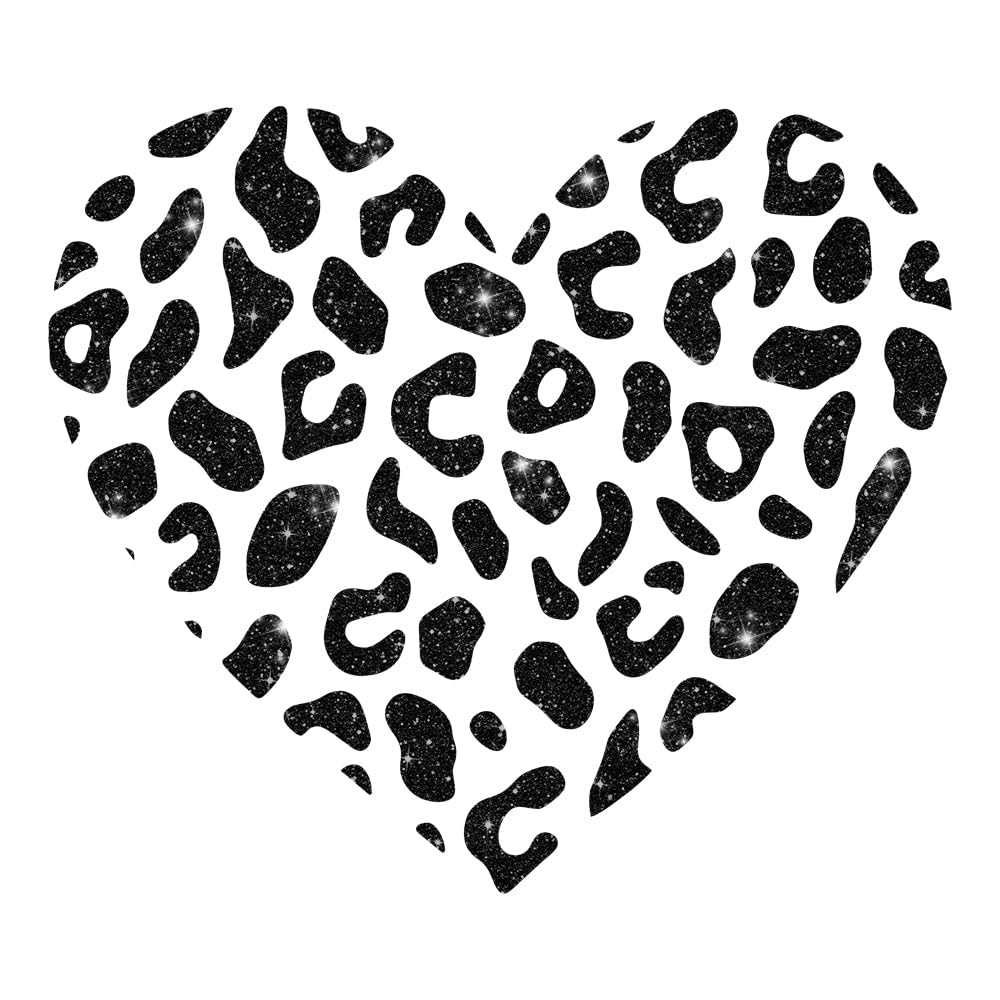 Glitzerdeals Bügelbild Glitzer Herz mit Leopardenmuster Glitzerbild zum Aufbügeln Herzen Glitzerflex Leopardmuster Bling Aufbügler Herzen