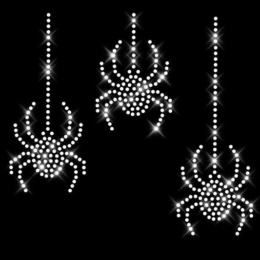 Glitzerdeals Bügelbild Strass Spinne am Faden Halloween Strassmotiv zum Aufbügeln Spinne Bügelmotiv Spinnen Strass Aufbügler Spinne
