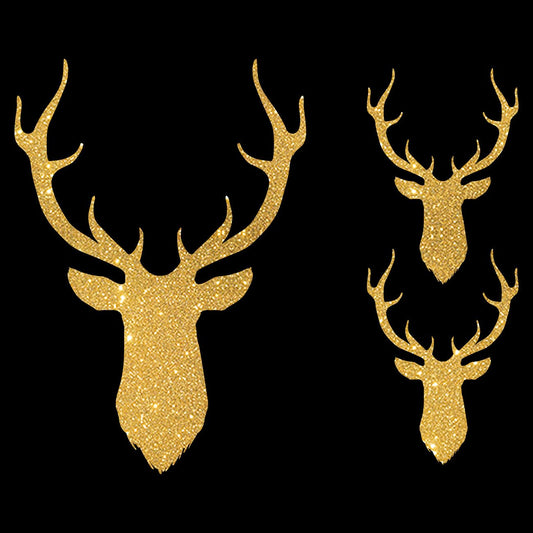 Glitzerdeals Bügelbild Glitzer Hirsch Silhouetten 3er Set Oktoberfest Glitzerbild zum Aufbügeln Hirsch Glitzerflex Oktoberfest Bling Aufbügler Hirsch