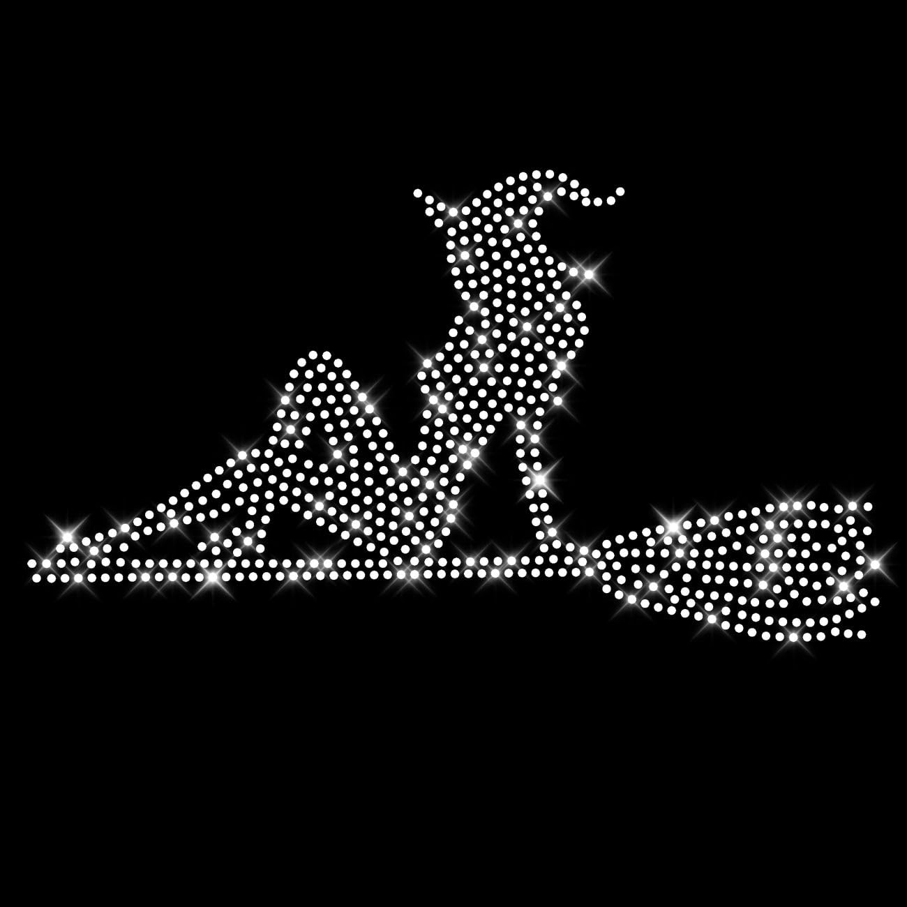 Glitzerdeals Bügelbild Strass Halloween Hexe auf Besen kristall Strassmotiv zum Aufbügeln Hexe Bügelmotiv Hexen Strass Aufbügler Hexe