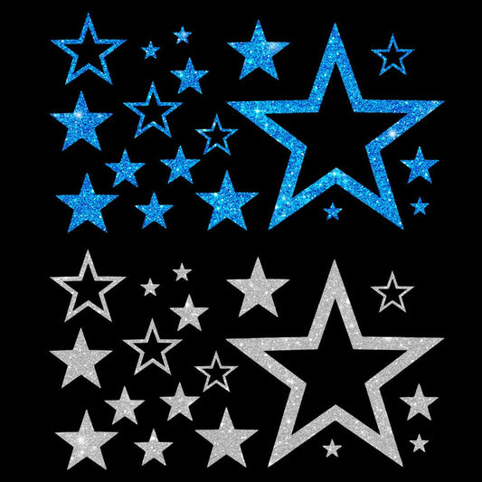 Glitzerdeals Bügelbild Glitzer Sterne im Set 2-farbig Stern Glitzerbild zum Aufbügeln Sterne Glitzerflex Stern Bling Aufbügler Sterne