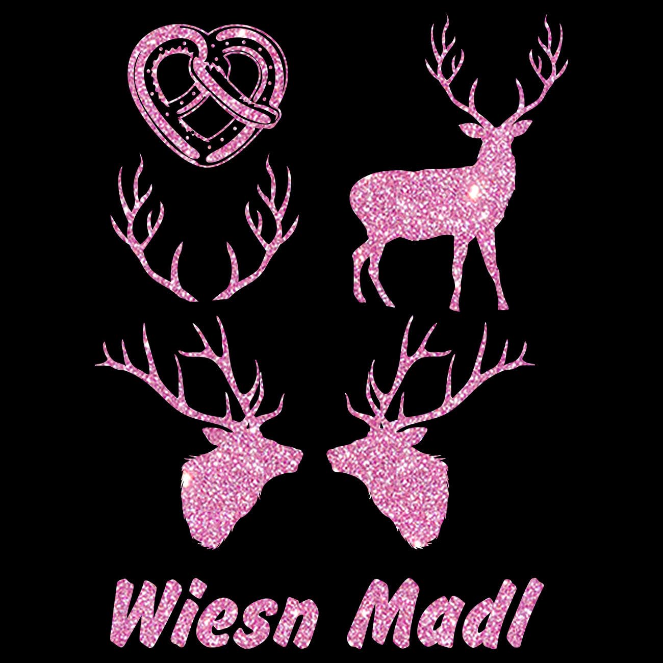 Glitzerdeals Bügelbild Glitzer Oktoberfest Set Hirsch Brezel Geweih Wiesn Madl Glitzerbild zum Aufbügeln Hirsch Glitzerflex Geweih Bling Aufbügler Hirsch
