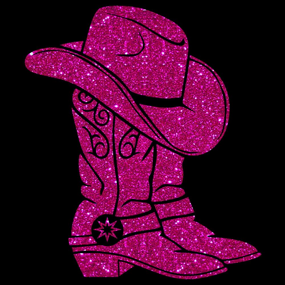 Glitzerdeals Bügelbild Glitzer Line Dance Cowboystiefel Glitzerbild zum Aufbügeln Line Dance Glitzerflex Cowboyhut Bling Aufbügler Line Dance