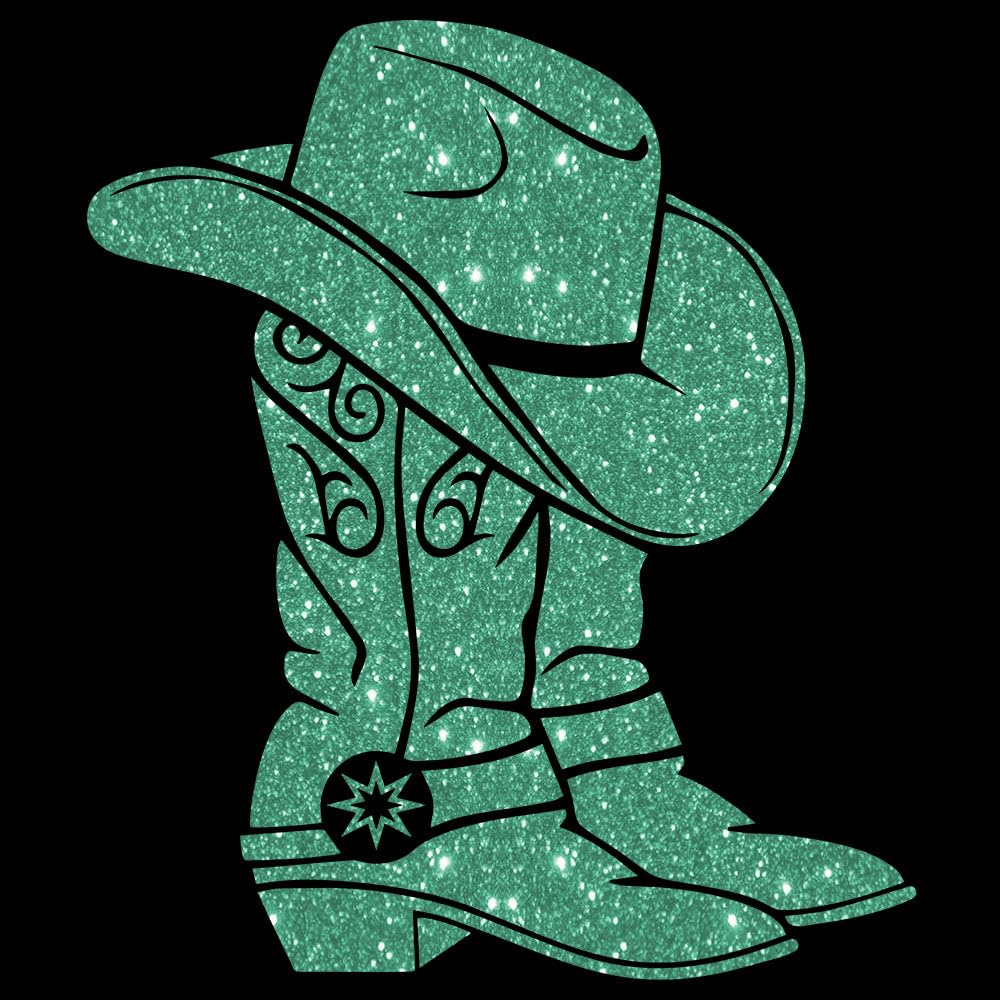 Glitzerdeals Bügelbild Glitzer Line Dance Cowboystiefel Glitzerbild zum Aufbügeln Line Dance Glitzerflex Cowboyhut Bling Aufbügler Line Dance