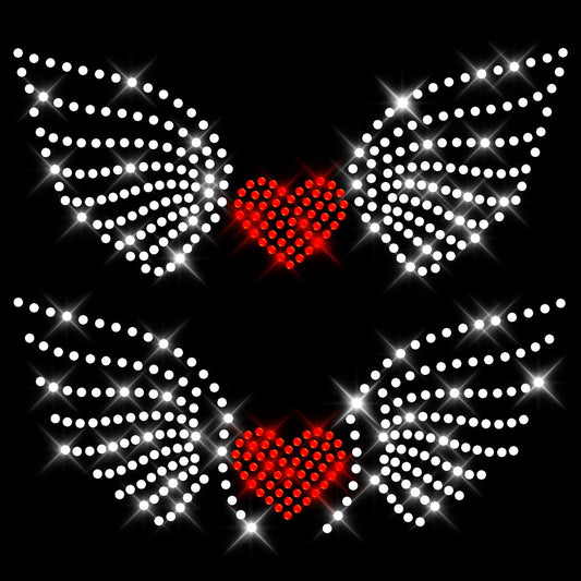 Glitzerdeals Bügelbild Strass Fllügel und Herz mit Flügeln Strassmotiv zum Aufbügeln Flügel Bügelmotiv Engelsflügel Strass Aufbügler Flügel