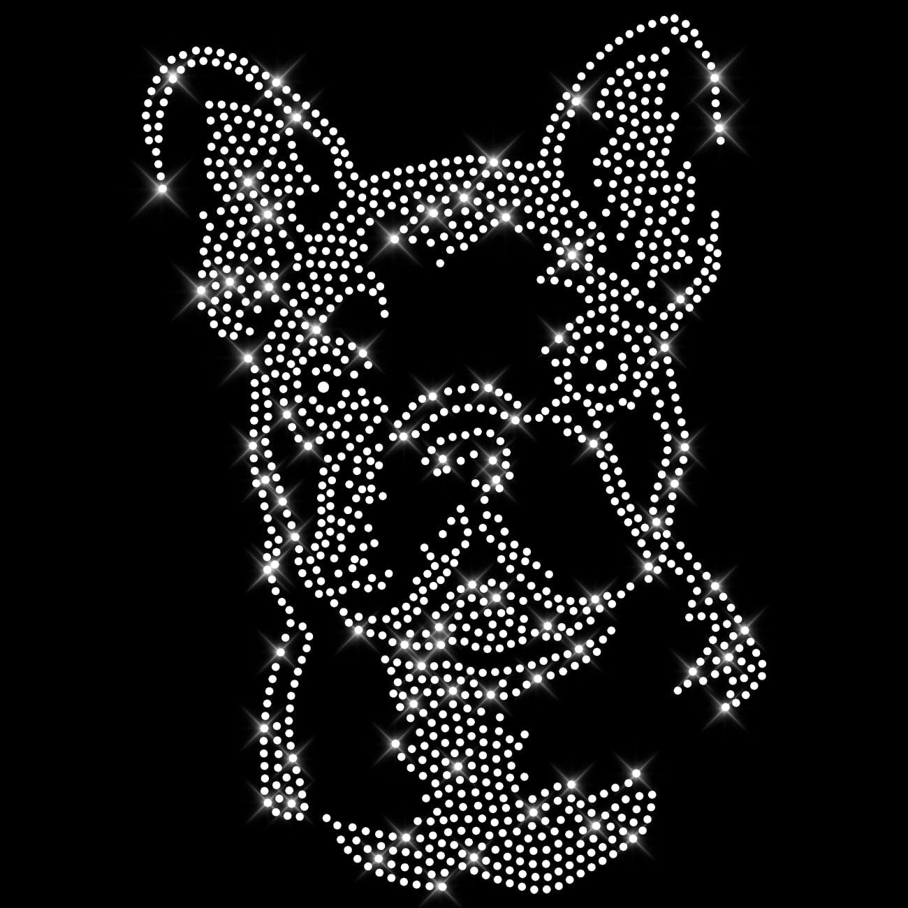 Glitzerdeals Bügelbild Strass Französische Bulldogge Frenchie Strassmotiv zum Aufbügeln Französische Bulldogge Bügelmotiv Frenchie Strass Aufbügler Französische Bulldogge