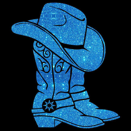 Glitzerdeals Bügelbild Glitzer Line Dance Cowboystiefel Glitzerbild zum Aufbügeln Line Dance Glitzerflex Cowboyhut Bling Aufbügler Line Dance