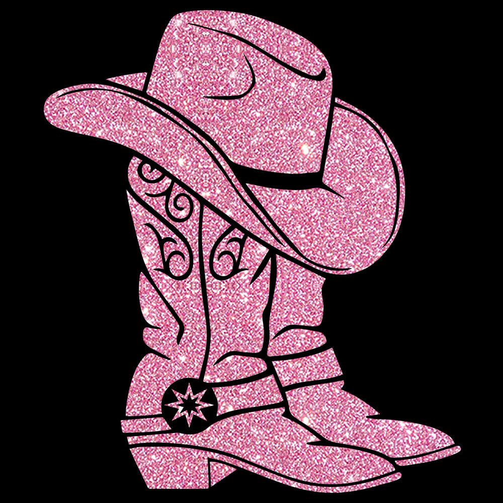 Glitzerdeals Bügelbild Glitzer Line Dance Cowboystiefel Glitzerbild zum Aufbügeln Line Dance Glitzerflex Cowboyhut Bling Aufbügler Line Dance