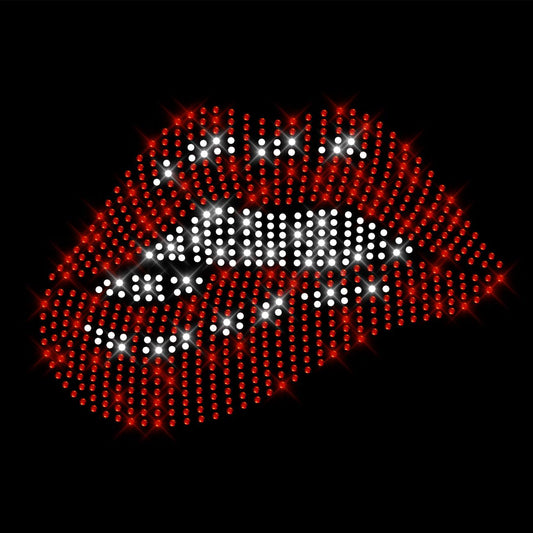 Glitzerdeals Bügelbild Strass Lippen Bite Mund Kussmund rot Strassmotiv zum Aufbügeln Teufel Bügelmotiv Babe Strass Aufbügler Teufel