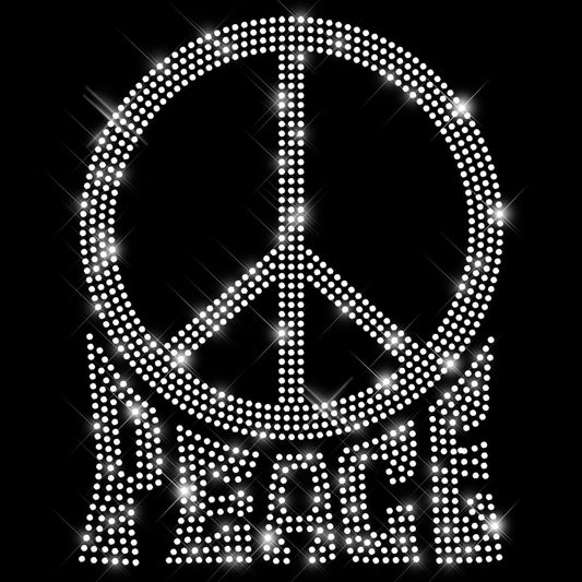Glitzerdeals Bügelbild Strass Peace Symbol mit Schriftzug kristall Strassmotiv zum Aufbügeln Peace Bügelmotiv Peacezeichen Strass Aufbügler Peace