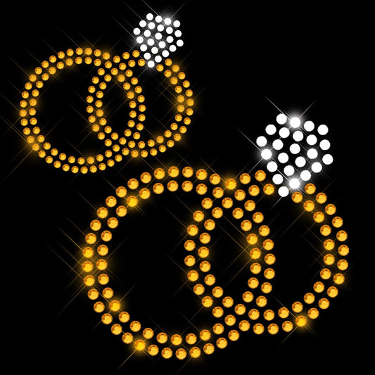 Glitzerdeals Bügelbild Strass JGA Ringe Braut 2er Pack Just Marrield Strassmotiv zum Aufbügeln Braut Bügelmotiv Junggesellenabschied Strass Aufbügler Braut