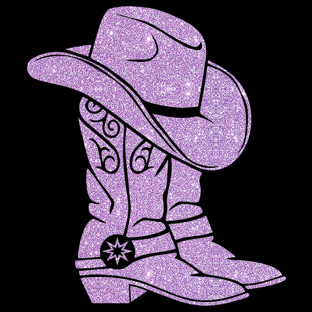 Glitzerdeals Bügelbild Glitzer Line Dance Cowboystiefel Glitzerbild zum Aufbügeln Line Dance Glitzerflex Cowboyhut Bling Aufbügler Line Dance
