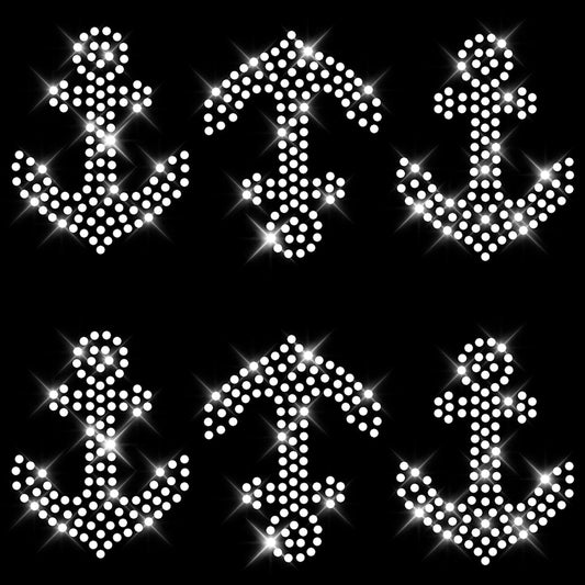 Glitzerdeals Bügelbild Strass kleiner Anker 3er Set Strassmotiv zum Aufbügeln Anker Bügelmotiv anchor Strass Aufbügler Anker