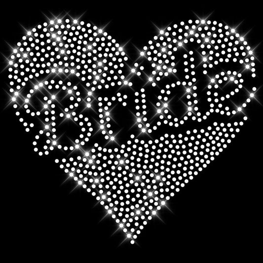 Glitzerdeals Bügelbild Strass Braut Herz Schriftzug Bride kristall Strassmotiv zum Aufbügeln Braut Bügelmotiv JGA Aufbügler Junggesellinnenabschied