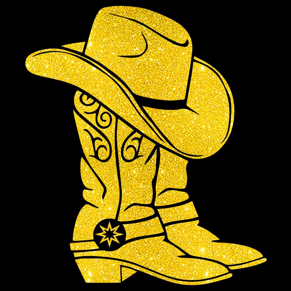 Glitzerdeals Bügelbild Glitzer Line Dance Cowboystiefel Glitzerbild zum Aufbügeln Line Dance Glitzerflex Cowboyhut Bling Aufbügler Line Dance