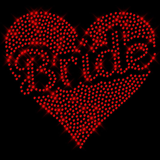 Glitzerdeals Bügelbild Strass Braut Herz Schriftzug Bride rot Strassmotiv zum Aufbügeln Braut Bügelmotiv JGA Aufbügler Junggesellinnenabschied
