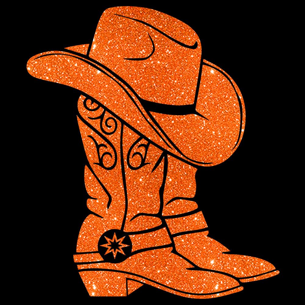 Glitzerdeals Bügelbild Glitzer Line Dance Cowboystiefel Glitzerbild zum Aufbügeln Line Dance Glitzerflex Cowboyhut Bling Aufbügler Line Dance