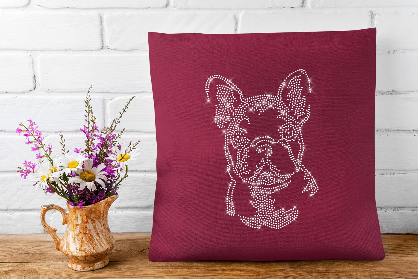Glitzerdeals Bügelbild Strass Französische Bulldogge Frenchie Strassmotiv zum Aufbügeln Französische Bulldogge Bügelmotiv Frenchie Strass Aufbügler Französische Bulldogge