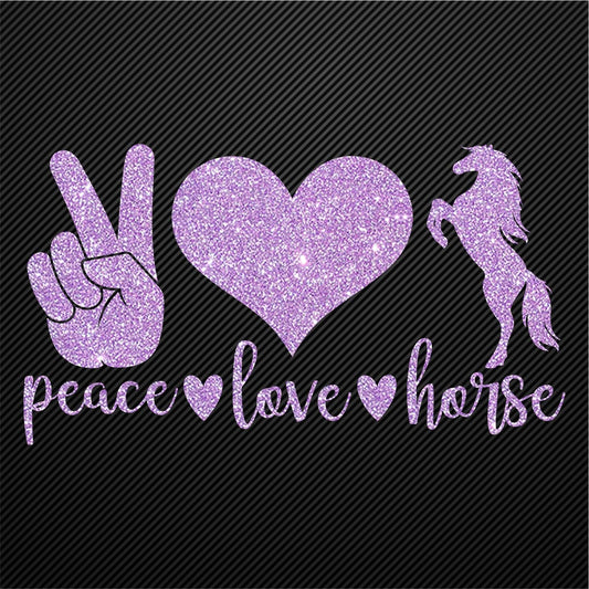 Glitzerdeals Bügelbild Glitzer Peace Love Horse Glitzerbild zum Aufbügeln Pferd Glitzerflex Pferde Bling Aufbügler Pferd