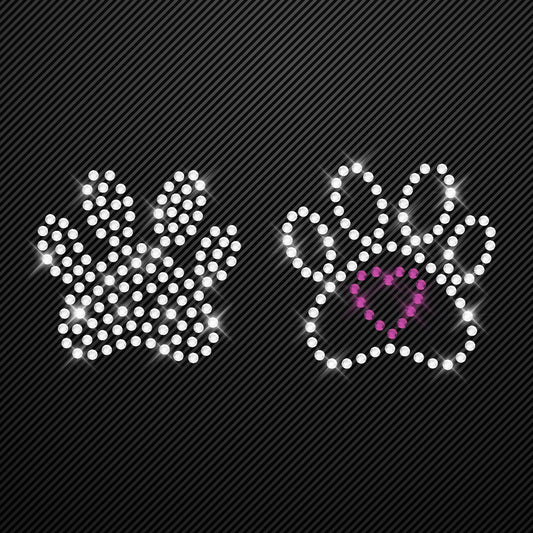 Strass Bügelbild Pfoten mit Herz Strassmotiv zum Aufbügeln Aufbügler Hotfix iron-on-rhinestone transfer Bügelmotiv kristall Glitzer Pfötchen