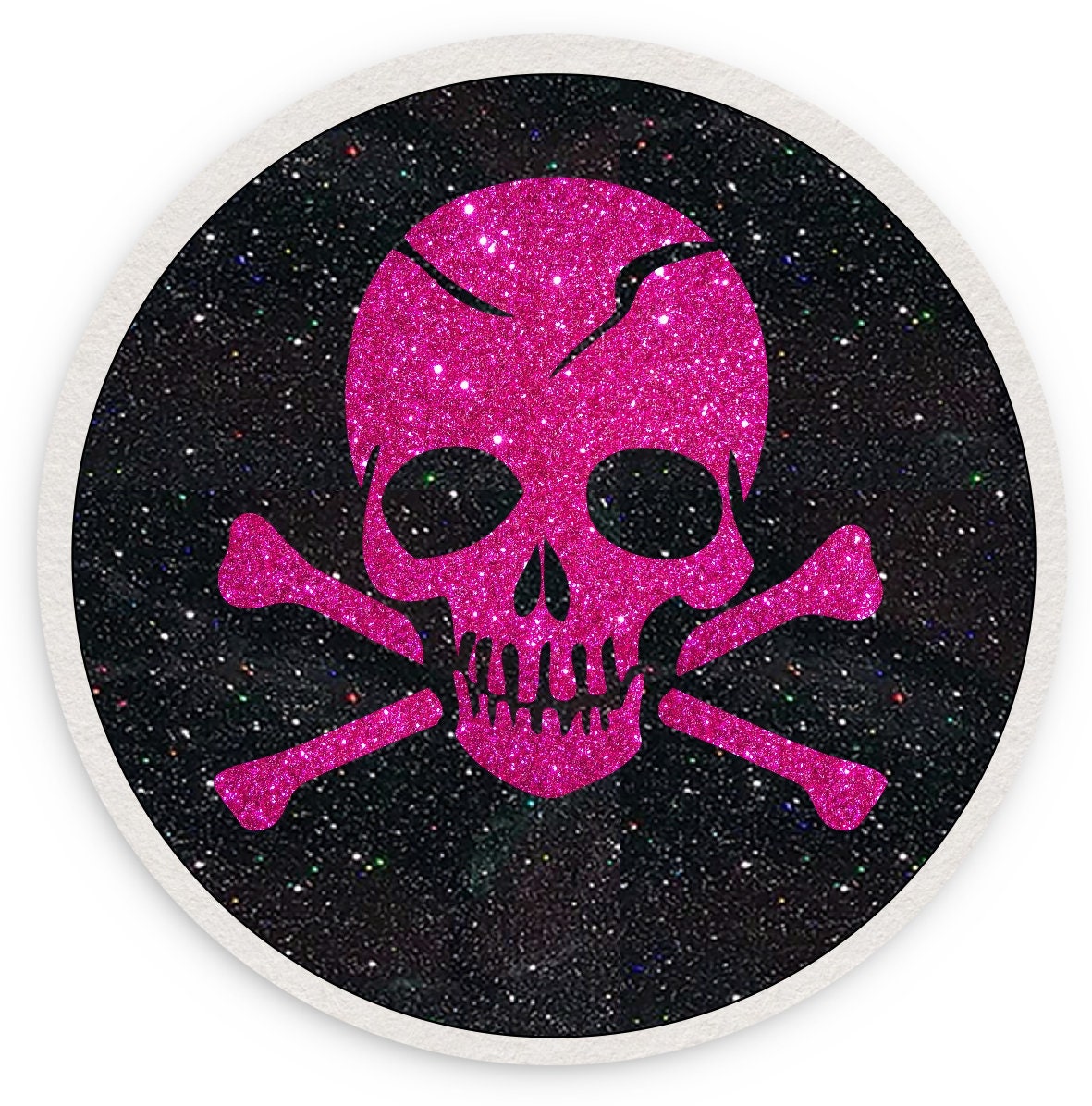 Bar Untersetzer für Gläser mit Glitzer 4er Set Totenkopf mit Knochen verschiedene Farben Bierdeckel Glasuntersetzer Getränkeuntersetzer