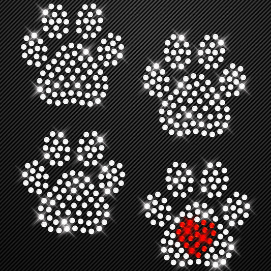 Strass Bügelbild 4 Pfoten mit Herz Strassmotiv zum Aufbügeln Aufbügler Hotfix iron-on-rhinestone transfer Bügelmotiv Glitzerbild