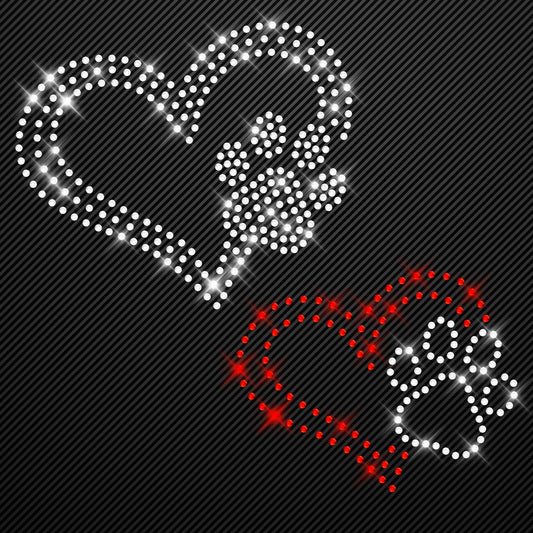 Strass Bügelbild Herz mit Hundepfote Set Strassmotiv zum Aufbügeln Aufbügler Hotfix iron-on-rhinestone transfer Bügelmotiv Glitzerbild Pfote