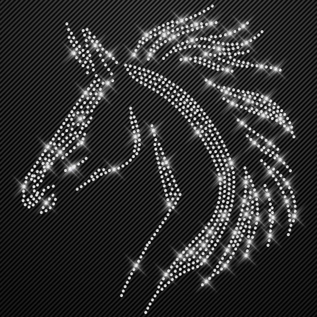 Glitzerdeals Strass Bügelmotiv großer Pferdekopf Aufbügler Pferd Glitzer Bügelbild Pferde Bügelmotiv Reiterin Glitzerbild Reiten Pferdebild