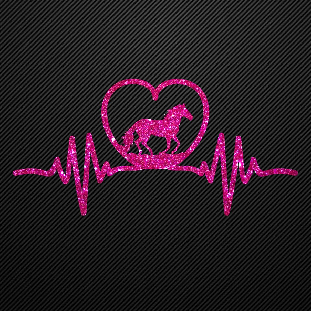 Glitzerdeals Bügelbild Pferd auf Herzlinie Aufbügler Pferd Glitzer Bügelmotiv Glitter Pferde Reiterin Glitzerbild Reiten EKG Herzschlag