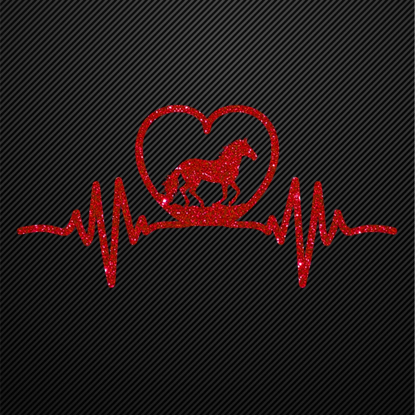 Glitzerdeals Bügelbild Pferd auf Herzlinie Aufbügler Pferd Glitzer Bügelmotiv Glitter Pferde Reiterin Glitzerbild Reiten EKG Herzschlag