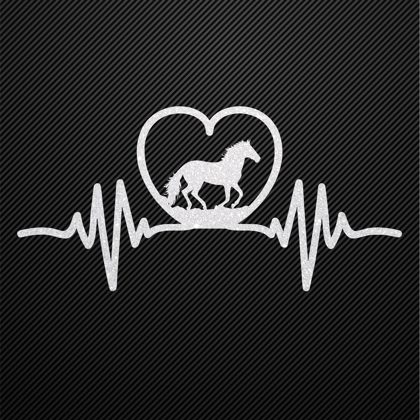Glitzerdeals Bügelbild Pferd auf Herzlinie Aufbügler Pferd Glitzer Bügelmotiv Glitter Pferde Reiterin Glitzerbild Reiten EKG Herzschlag