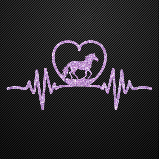 Glitzerdeals Bügelbild Pferd auf Herzlinie Aufbügler Pferd Glitzer Bügelmotiv Glitter Pferde Reiterin Glitzerbild Reiten EKG Herzschlag