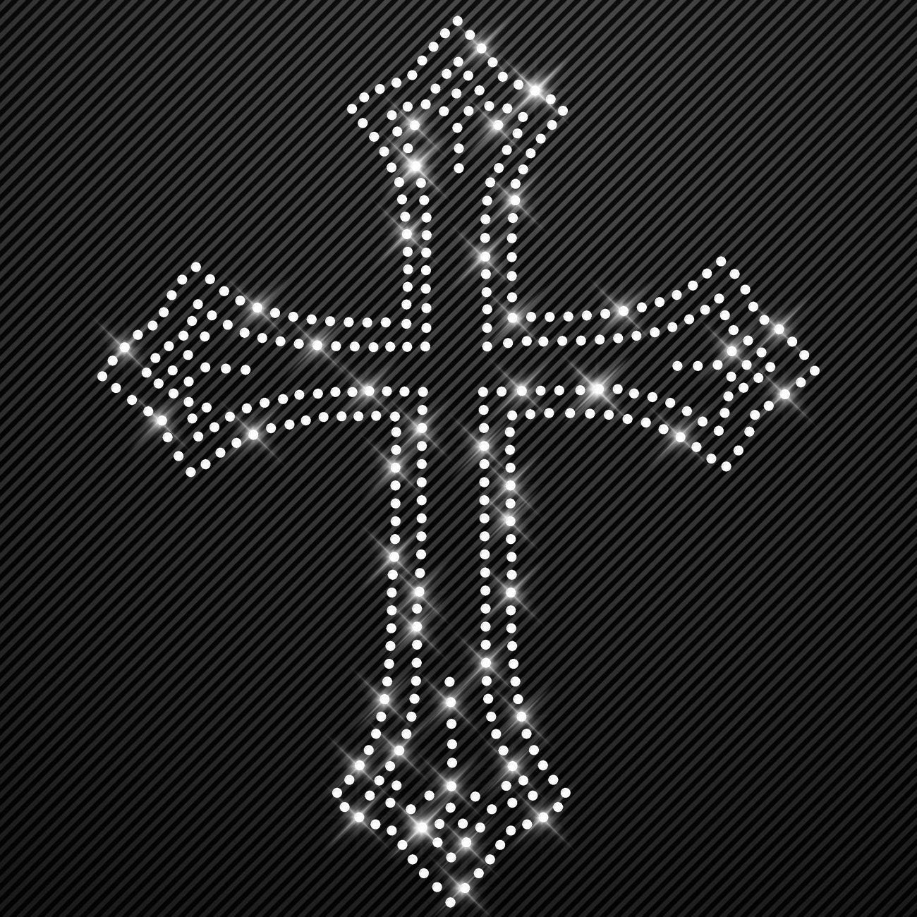Strass Bügelbild Kreuz kristall Strassmotiv zum Aufbügeln Aufbügler Bügelmotiv Glitzerbild rhinestone transfer Faith Believe Cross Gothic