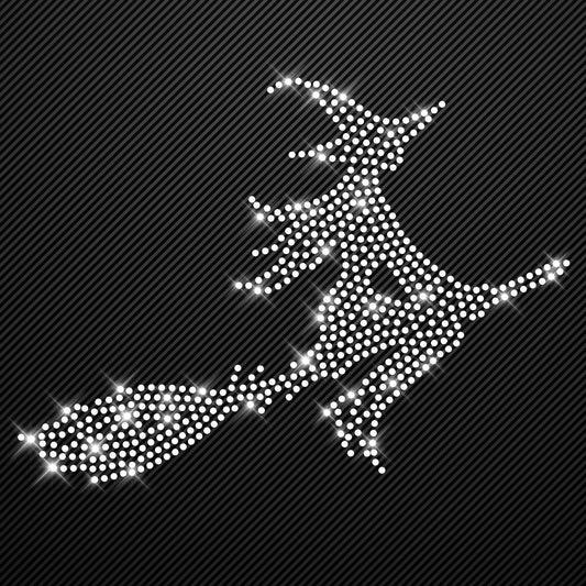 Strass Bügelbild Hexe auf Besen ausgefüllt Strassmotiv zum Aufbügeln Aufbügler Hotfix iron-on-rhinestone transfer Bügelmotiv Glitzerbild