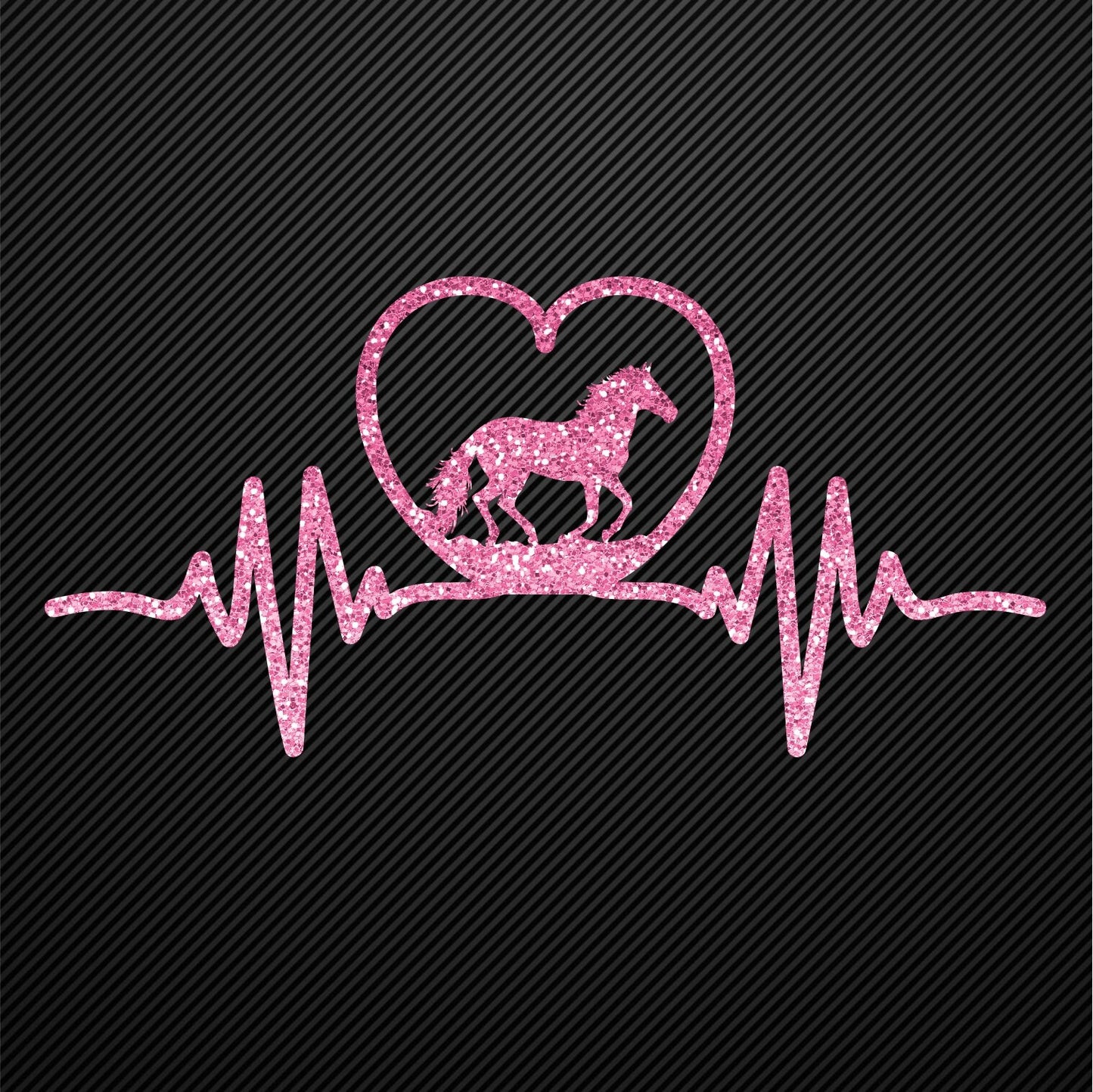 Glitzerdeals Bügelbild Pferd auf Herzlinie Aufbügler Pferd Glitzer Bügelmotiv Glitter Pferde Reiterin Glitzerbild Reiten EKG Herzschlag