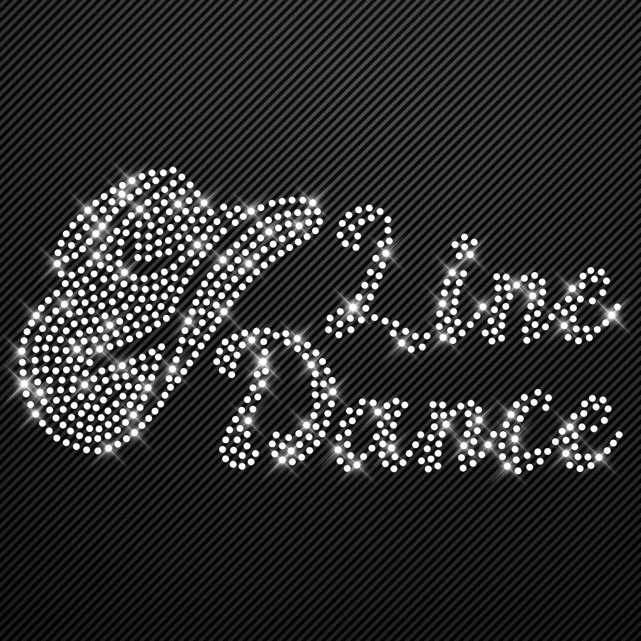 Strass Bügelbild Line Dance Schriftzug mit Cowboyhut Strassmotiv Cowgirl zum Aufbügeln Aufbügler Bügelmotiv Glitzerbild rhinestone transfer