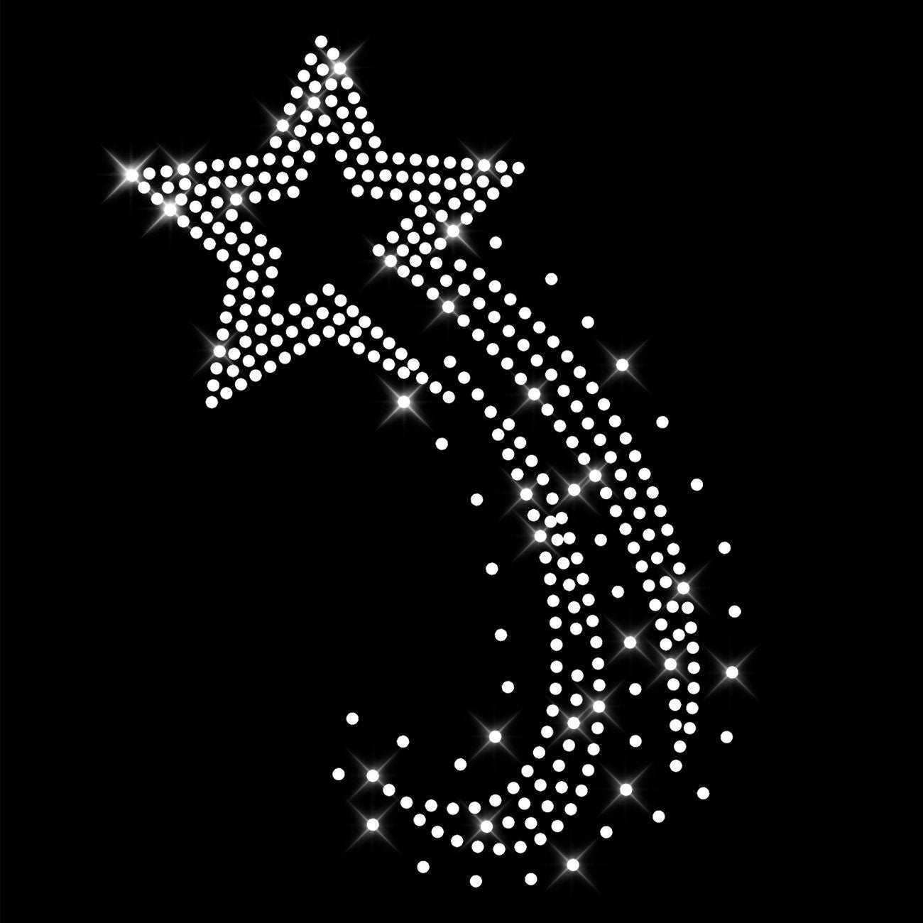 Strass Bügelbild Stern Sternschnuppe Strassmotiv zum Aufbügeln Aufbügler Sterne iron-on-rhinestone transfer Bügelmotiv kristall Glitzer